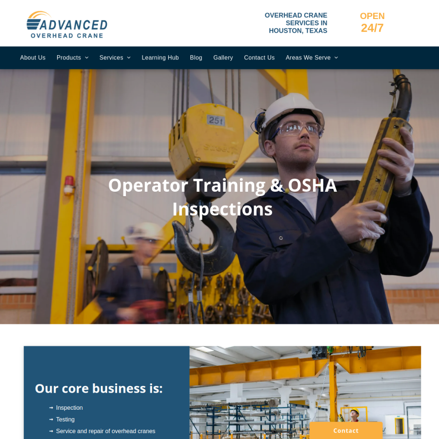 Screenshot of the Advanced Overhead Crane website
