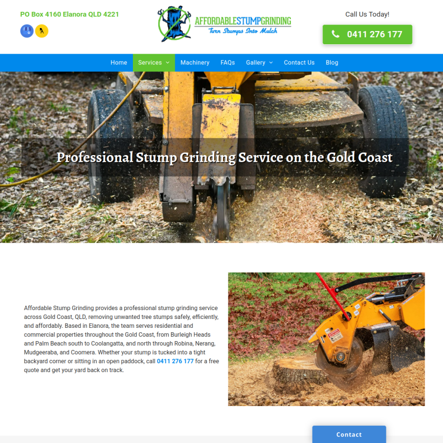 Screenshot of the Affordable Stump Grinding website