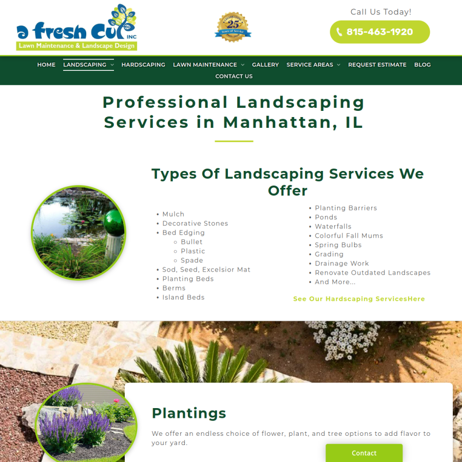 Screenshot of the A Fresh Cut Landscaping website