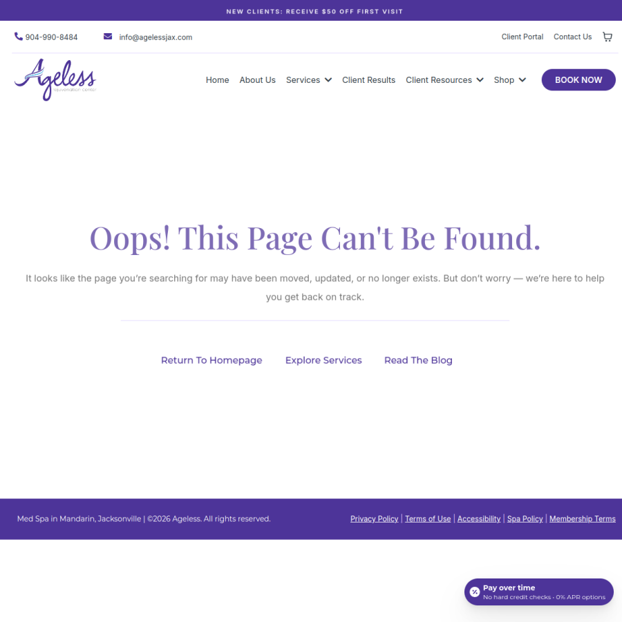 Screenshot of the Ageless Rejuvenation Center website