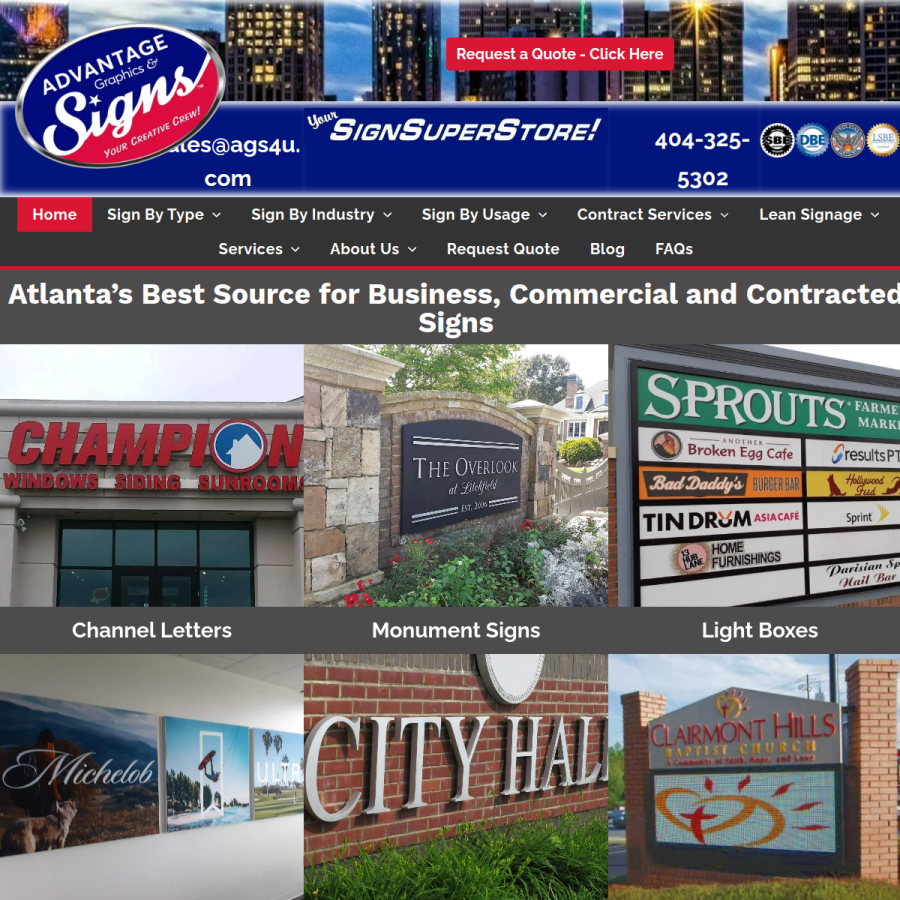 Screenshot of the Advantage Graphics and Signs website