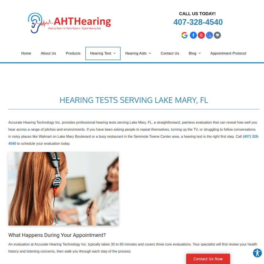 Screenshot of the Accurate Hearing Technology website