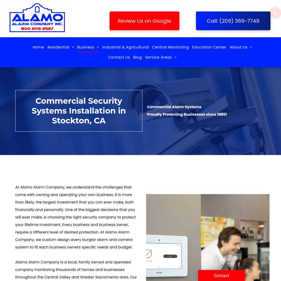 Screenshot of the Alamo Alarm Company Inc website