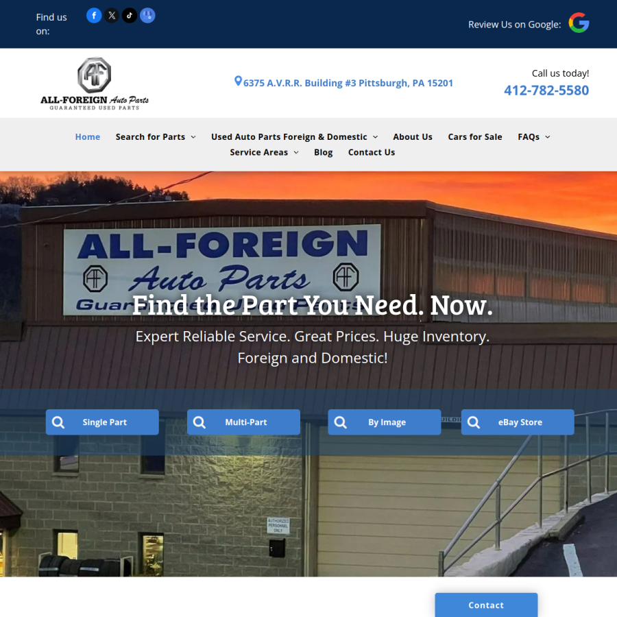Screenshot of the All Foreign Auto Parts website