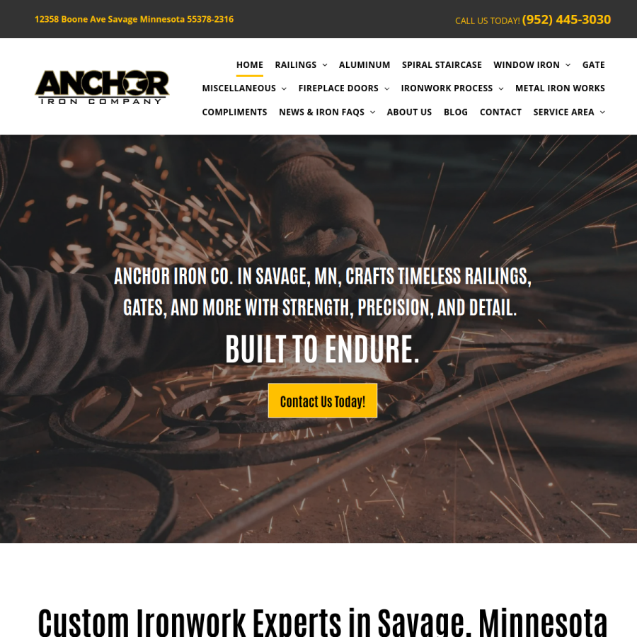 Screenshot of the Anchor Iron Company website