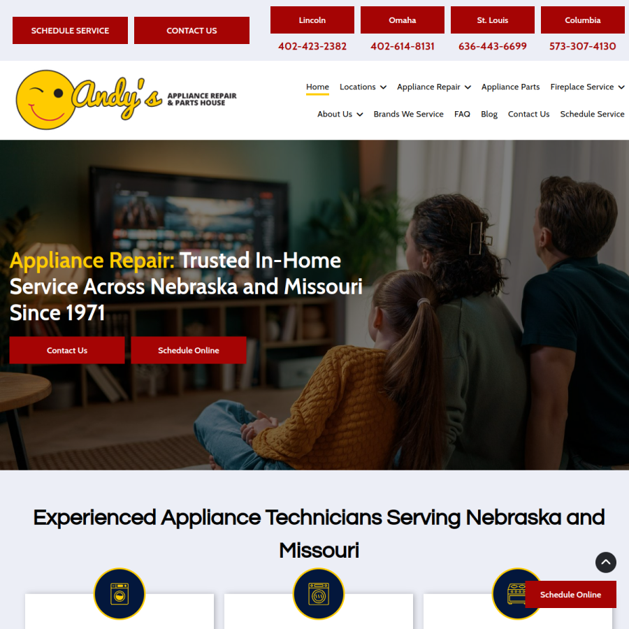 Screenshot of the Andy's Appliance Repair website