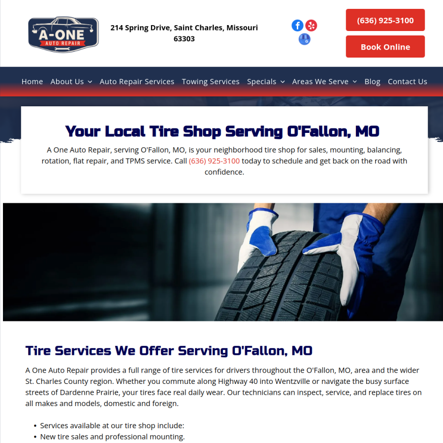 Screenshot of the A One Auto Repair website