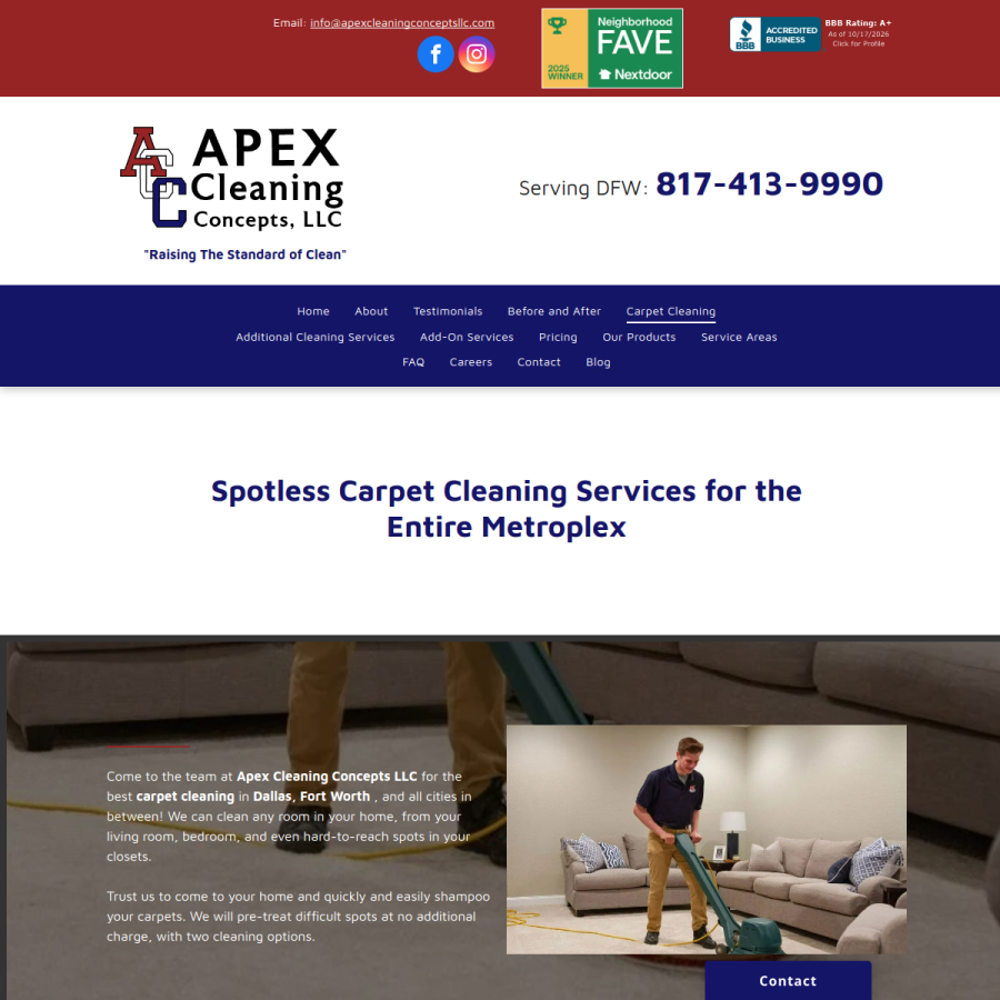 Screenshot of the Apex Cleaning Concepts LLC website