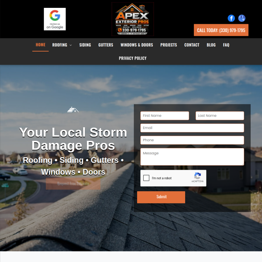 Screenshot of the Apex Exteriors Plus website