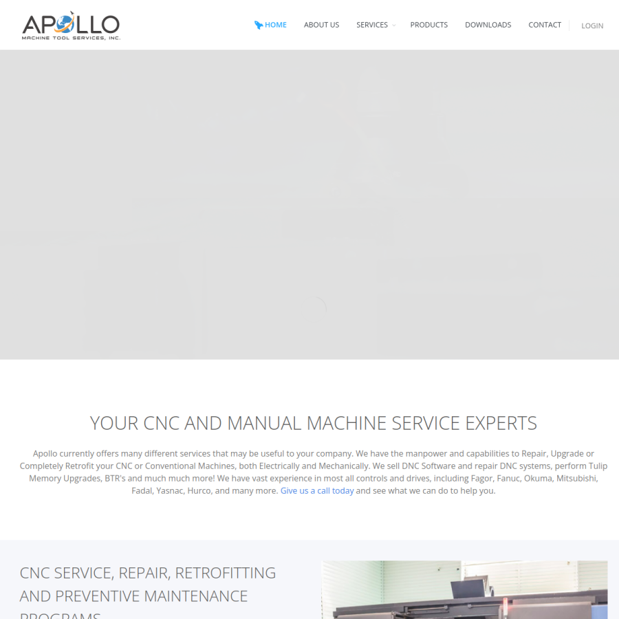 Screenshot of the Apollo Machine Tool Services Inc. website