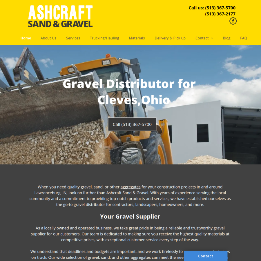 Screenshot of the Ashcraft Sand & Gravel website