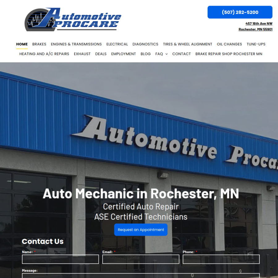 Screenshot of the Automotive Procare website