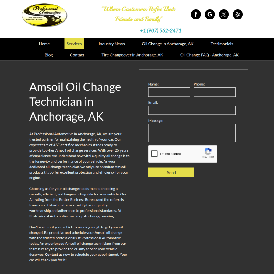 Screenshot of the Professional Automotive website