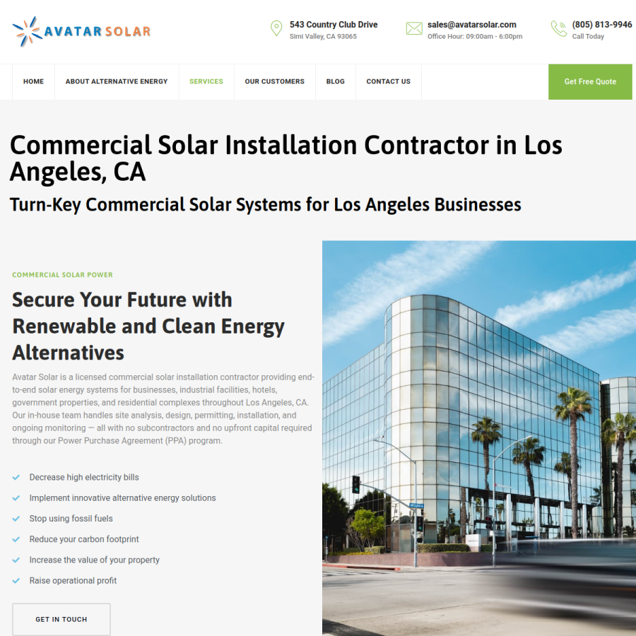 Screenshot of the Avatar Solar, Inc. website