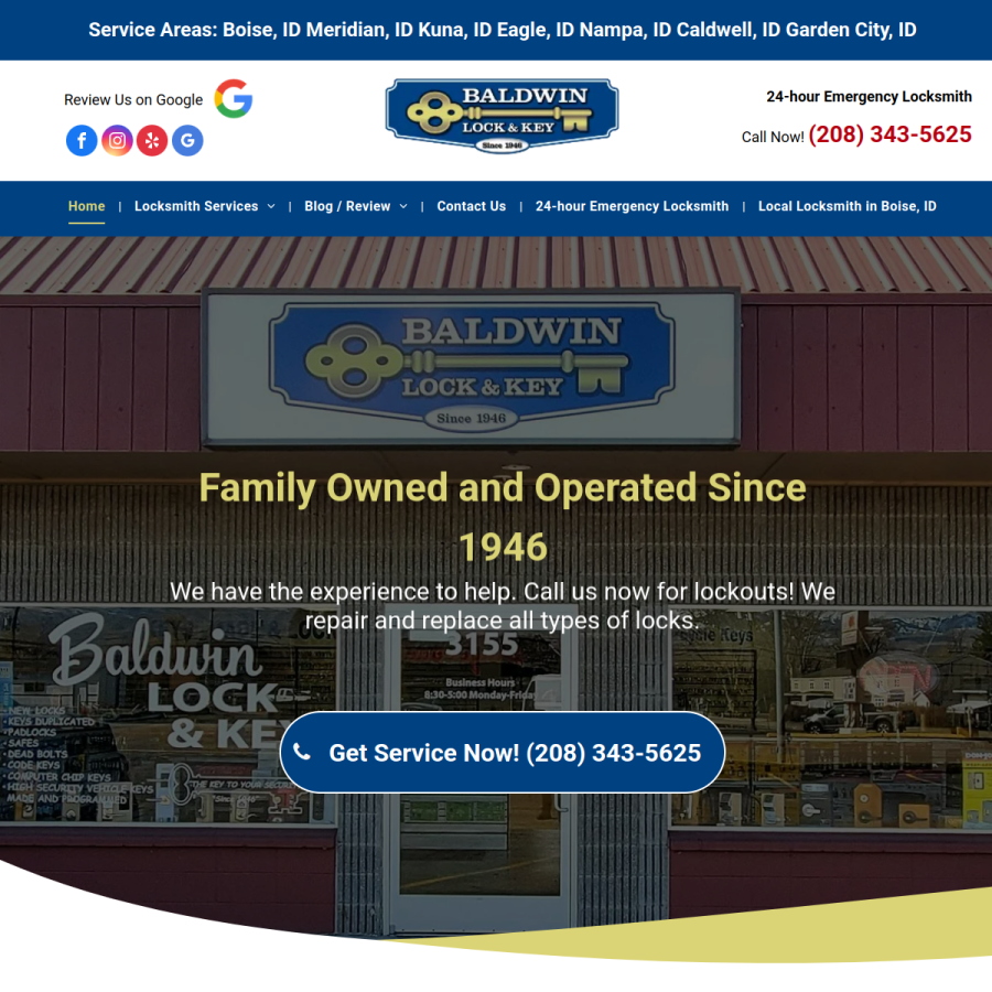 Screenshot of the Baldwin Lock & Key website