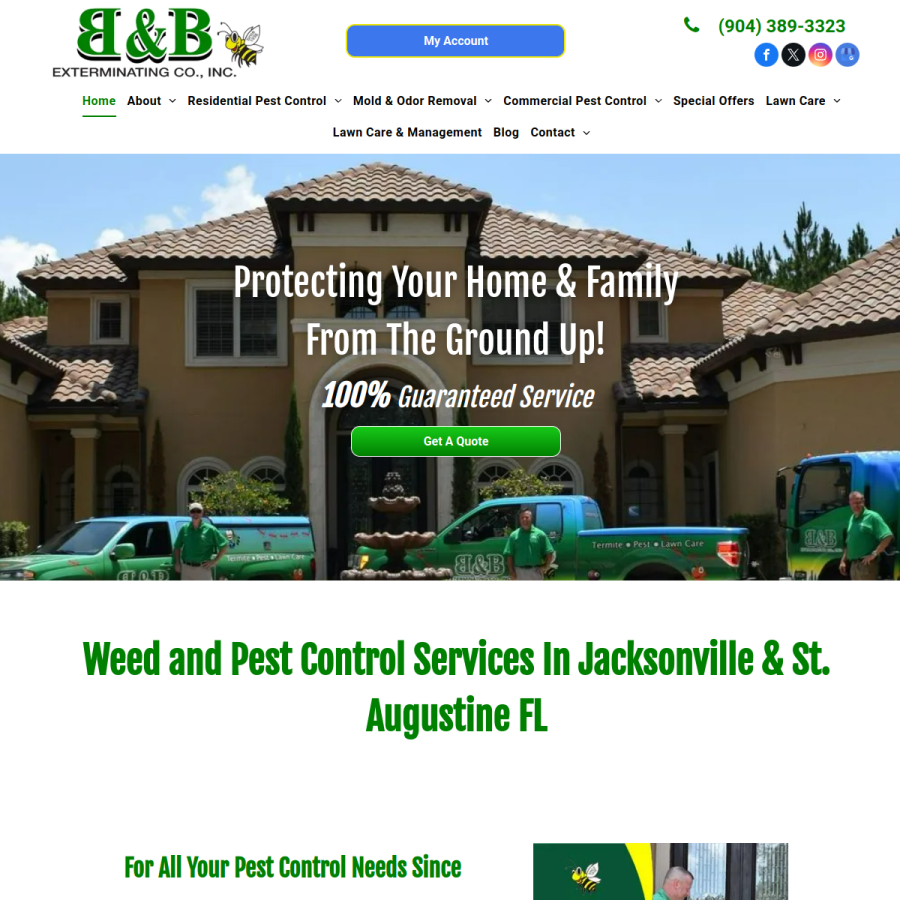 Screenshot of the B & B Exterminating Co website