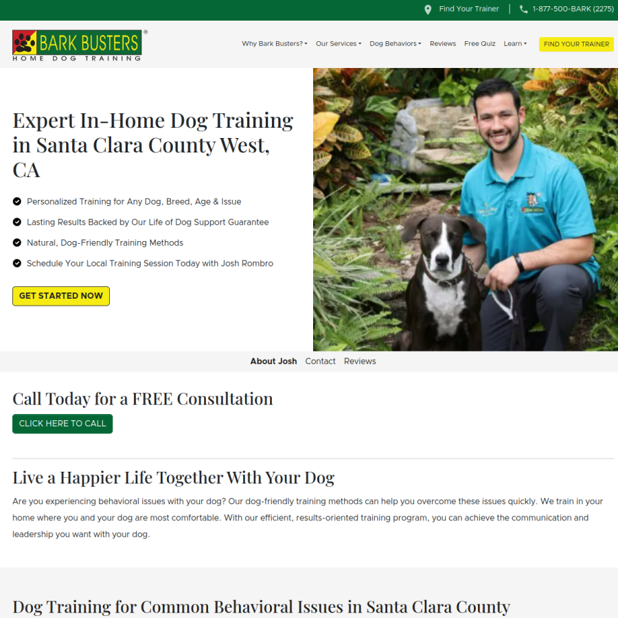 Screenshot of the Bark Busters Home Dog Training Santa Clara County West website