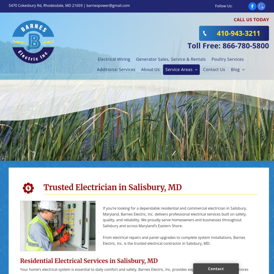 Screenshot of the Barnes Electric, Inc. website