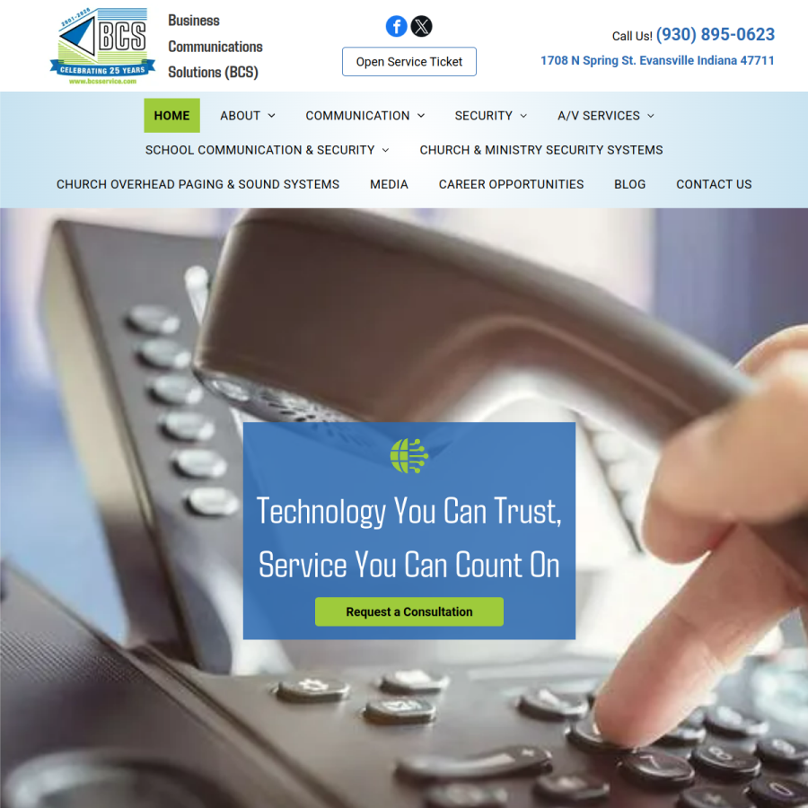 Screenshot of the Business Communications Solutions website
