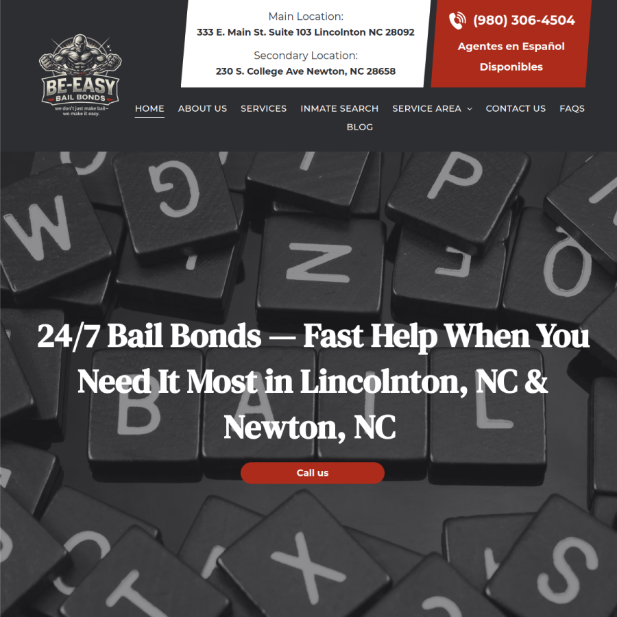 Screenshot of the Be-Easy Bail Bonds website