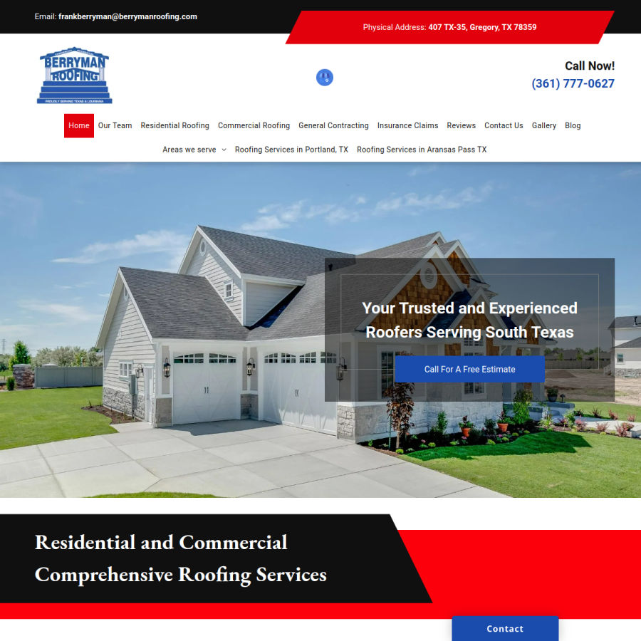 Screenshot of the Berryman Roofing website