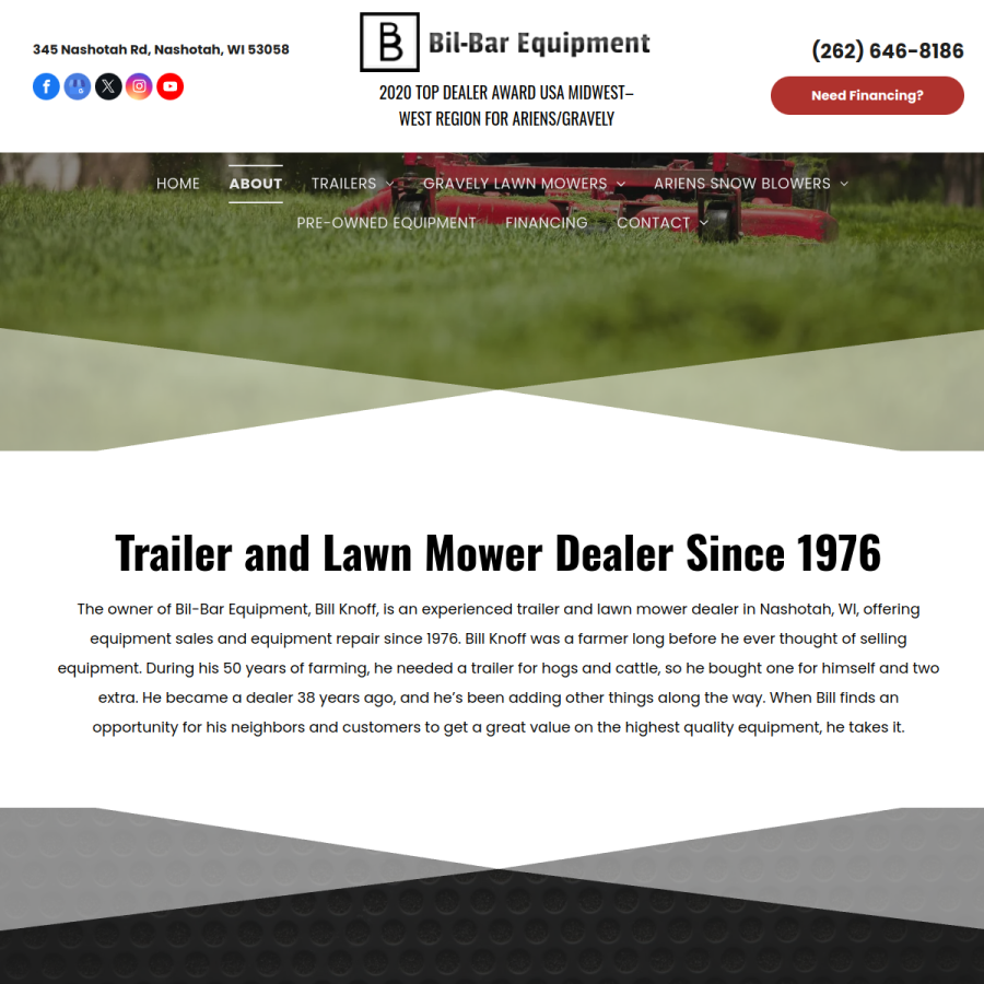 Screenshot of the Bil-Bar Equipment Sales & Service website