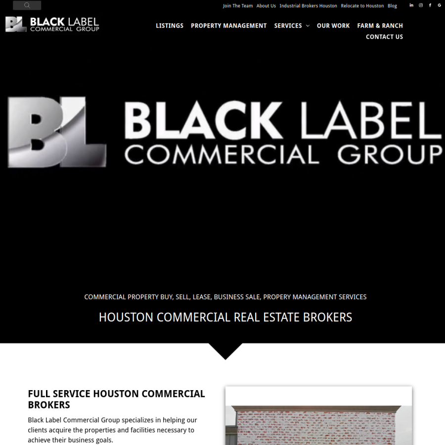 Screenshot of the Black Label Commercial Group website