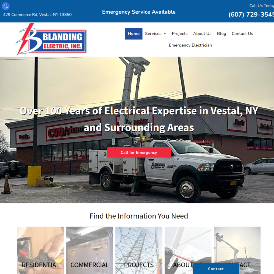 Screenshot of the Blanding Electric website