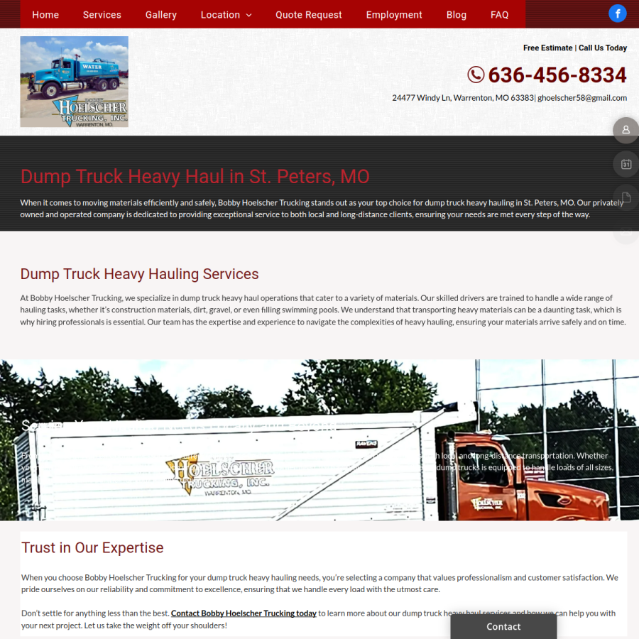 Screenshot of the Hoelscher Bobby Trucking Inc website