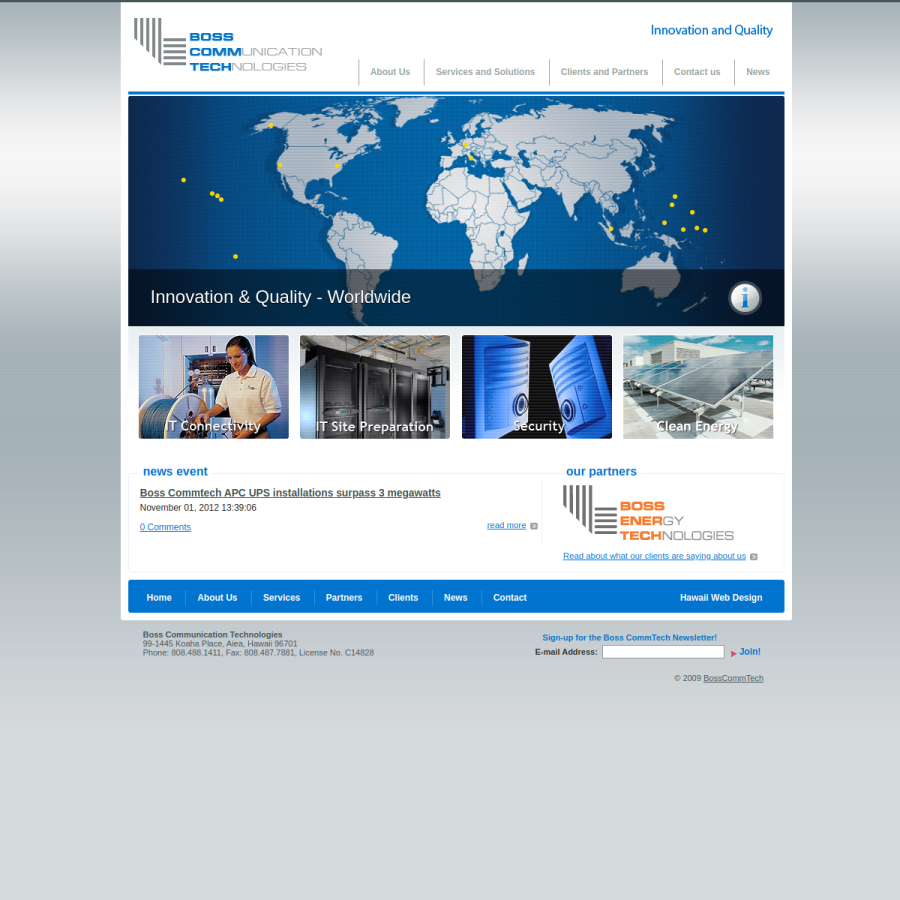 Screenshot of the Boss Commtech website