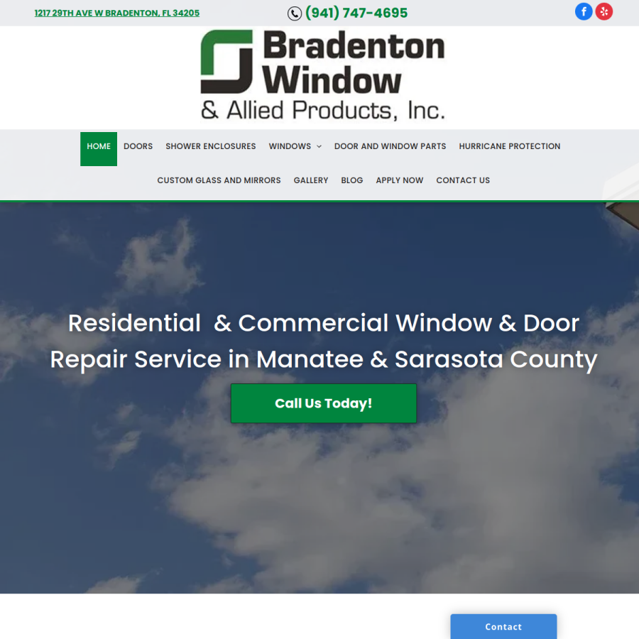 Screenshot of the Bradenton Window & Allied Products website