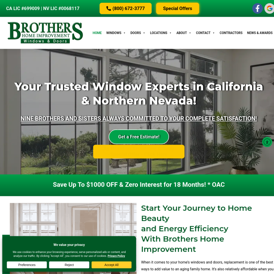 Screenshot of the Brothers Home Improvement, Inc. website