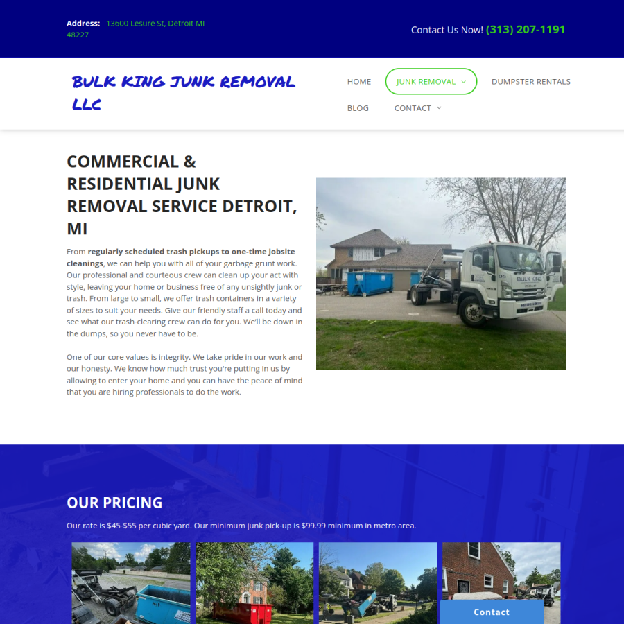 Screenshot of the Bulk King Junk Removal website