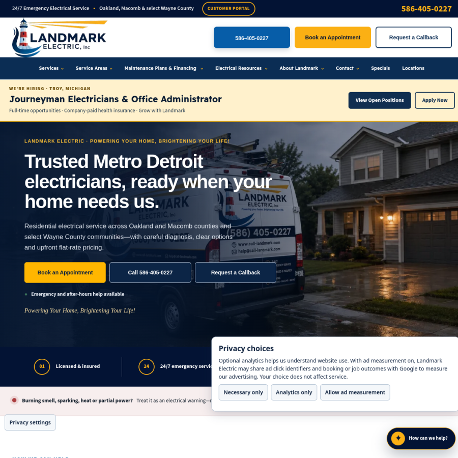 Screenshot of the Landmark Electric website