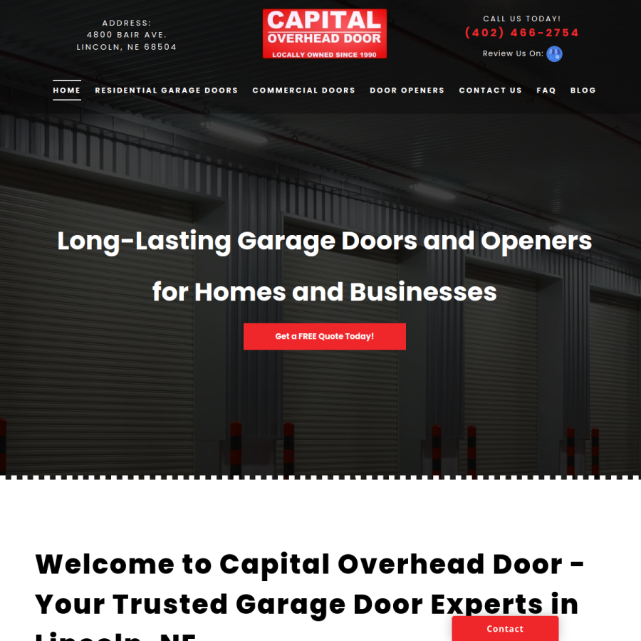 Screenshot of the Capital Overhead Door website