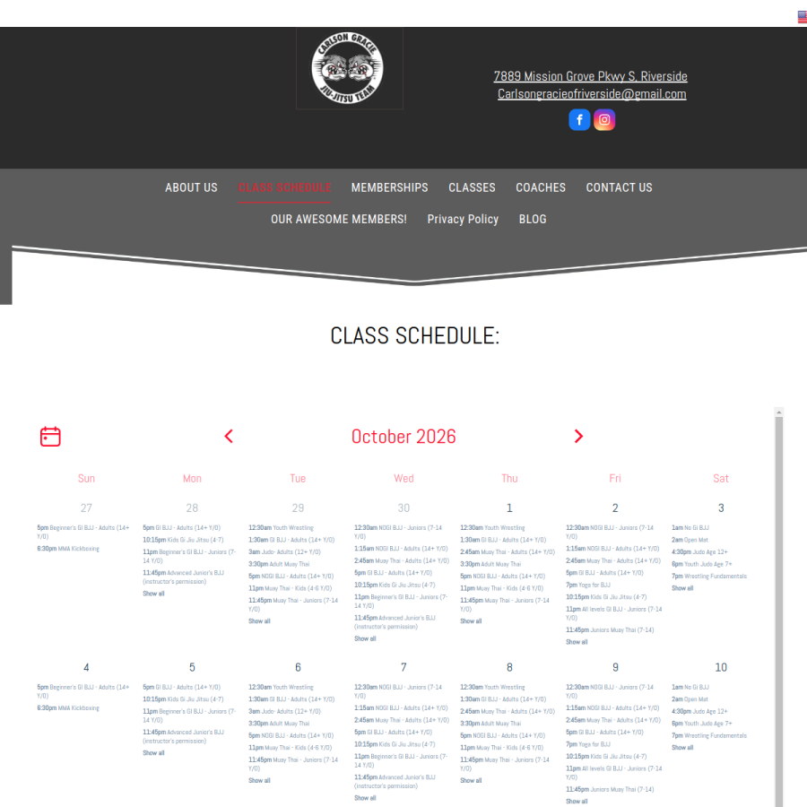 Screenshot of the Carlson Gracie Jiu-Jitsu Team website