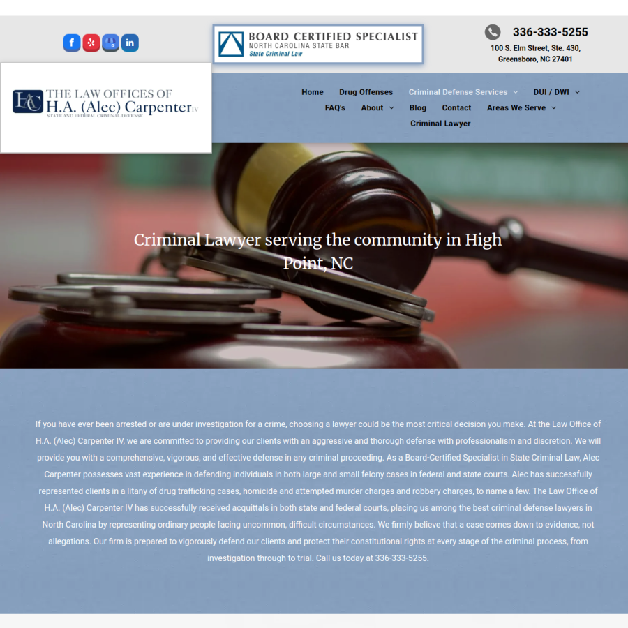 Screenshot of the Law Office Of H A (Alec) Carpenter IV website