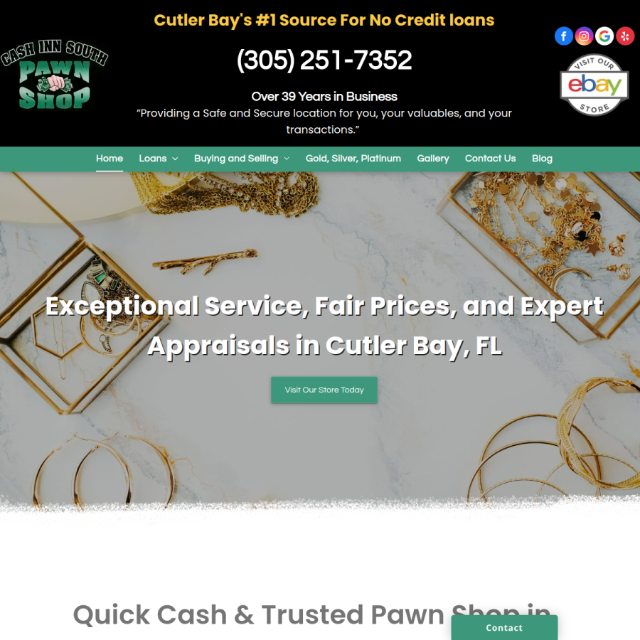 Screenshot of the Cash Inn South Jewelry & Pawn website