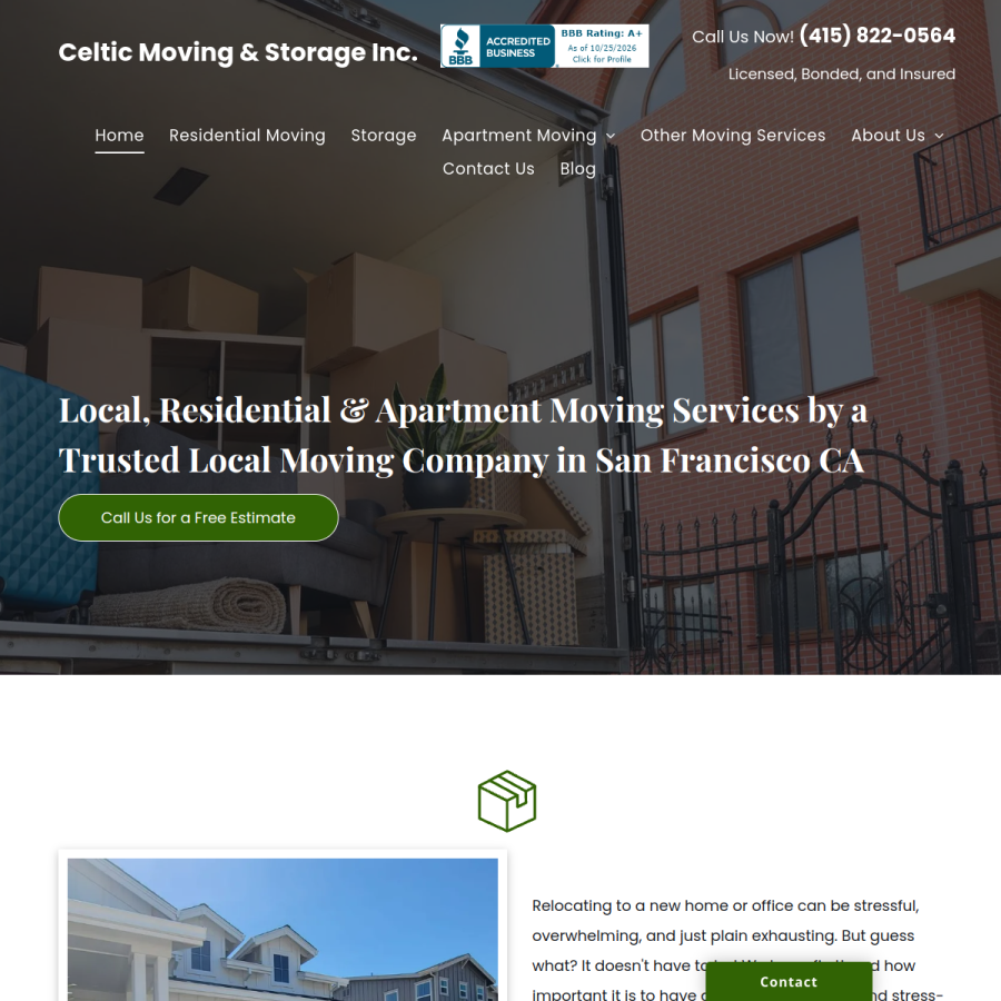 Screenshot of the Celtic Moving & Storage website
