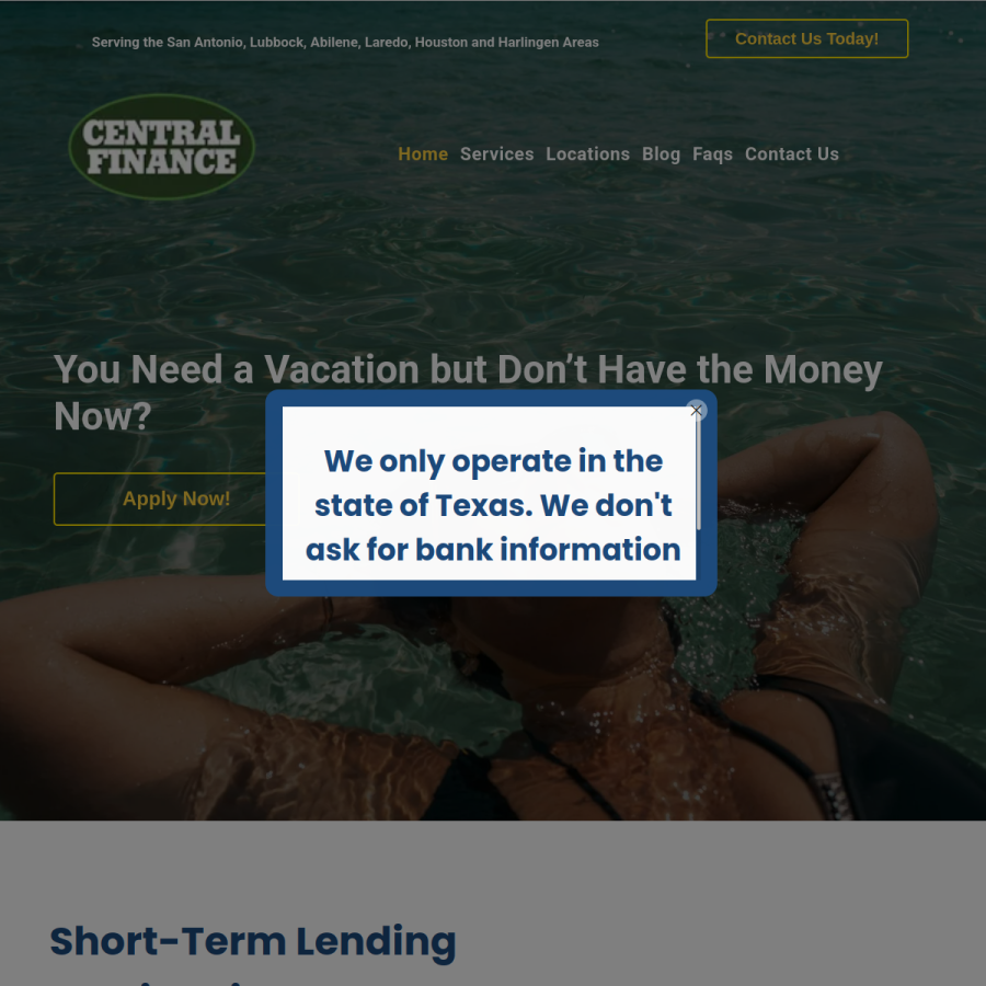 Screenshot of the Central Finance website