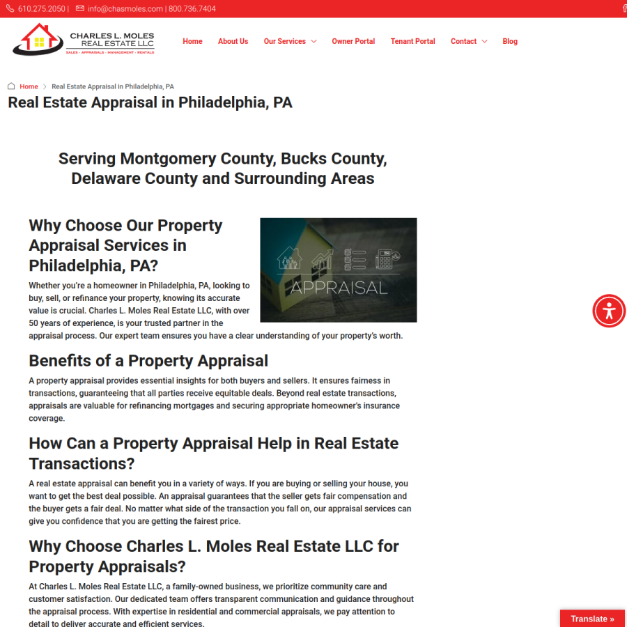 Screenshot of the Charles L Moles Real Estate website