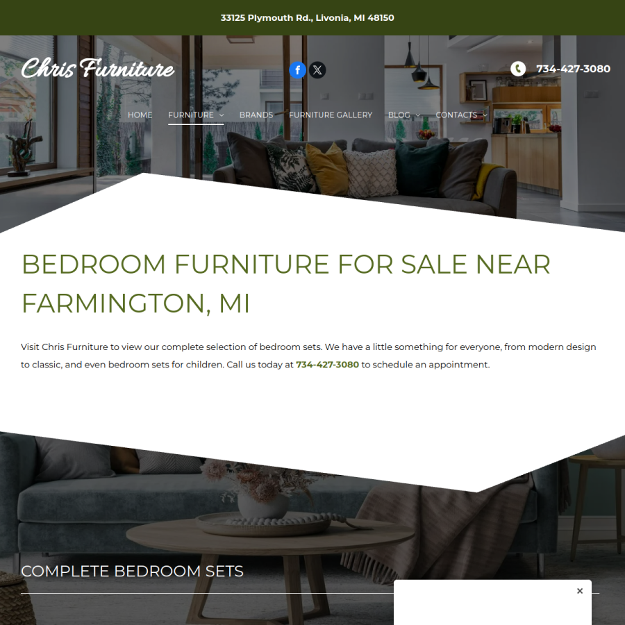 Screenshot of the Chris Furniture website