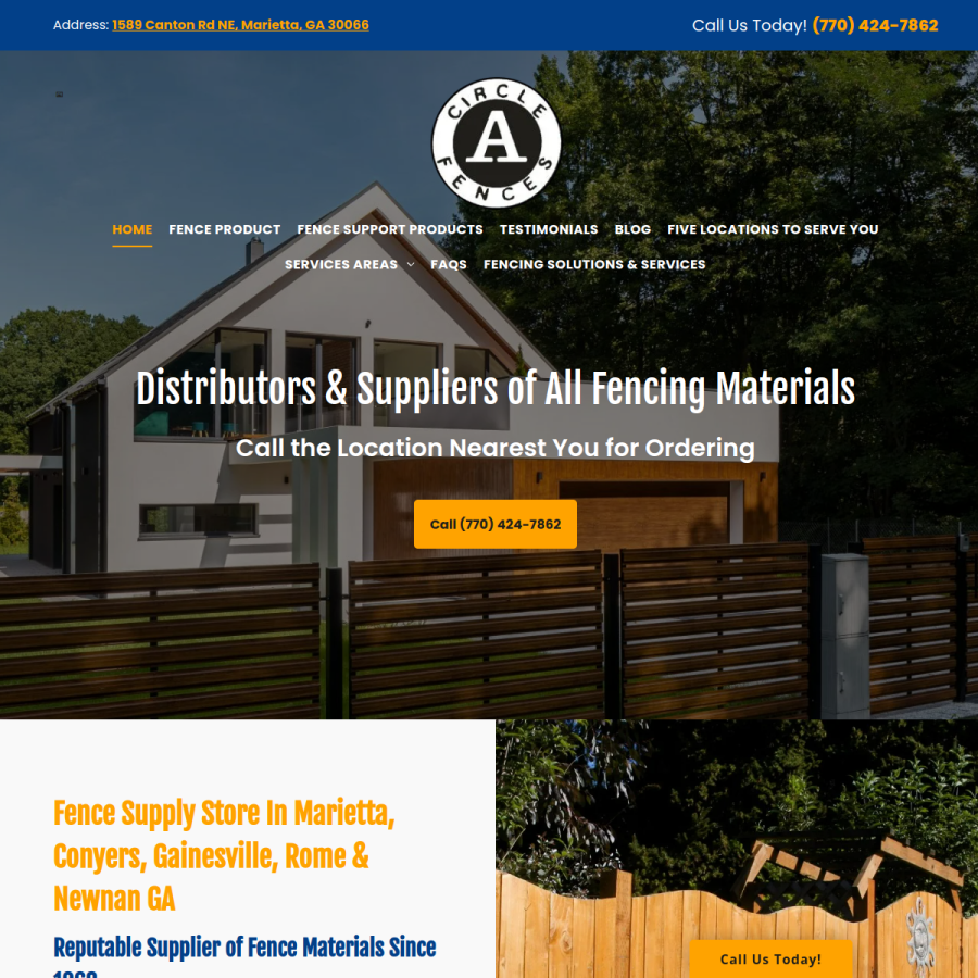 Screenshot of the Circle A Fences, Inc. website
