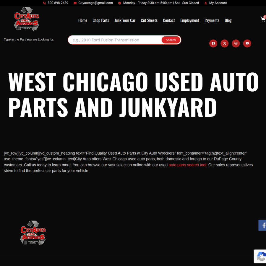 Screenshot of the City Auto Wreckers website