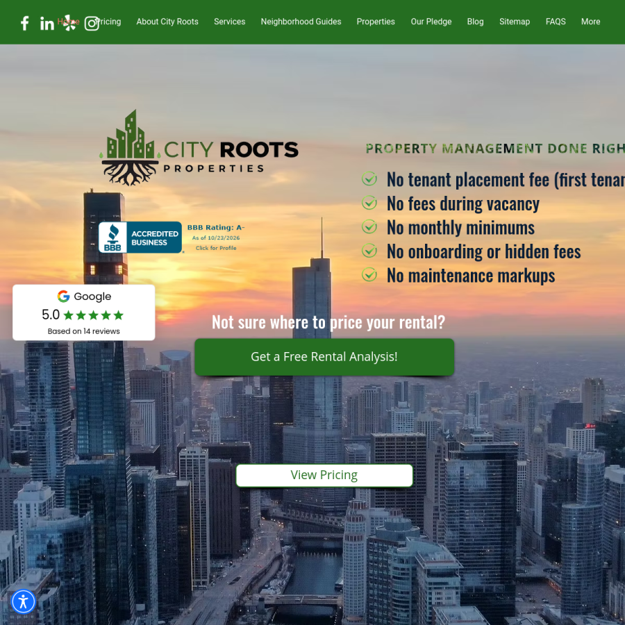 Screenshot of the City Roots Properties website
