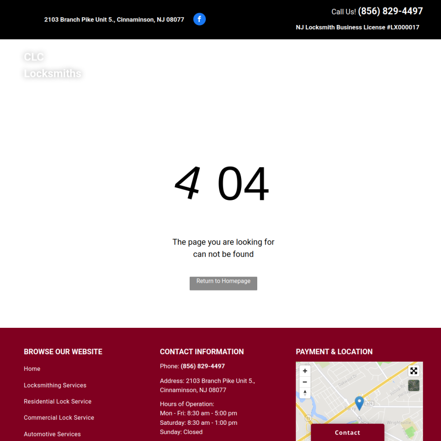 Screenshot of the CLC Locksmiths website