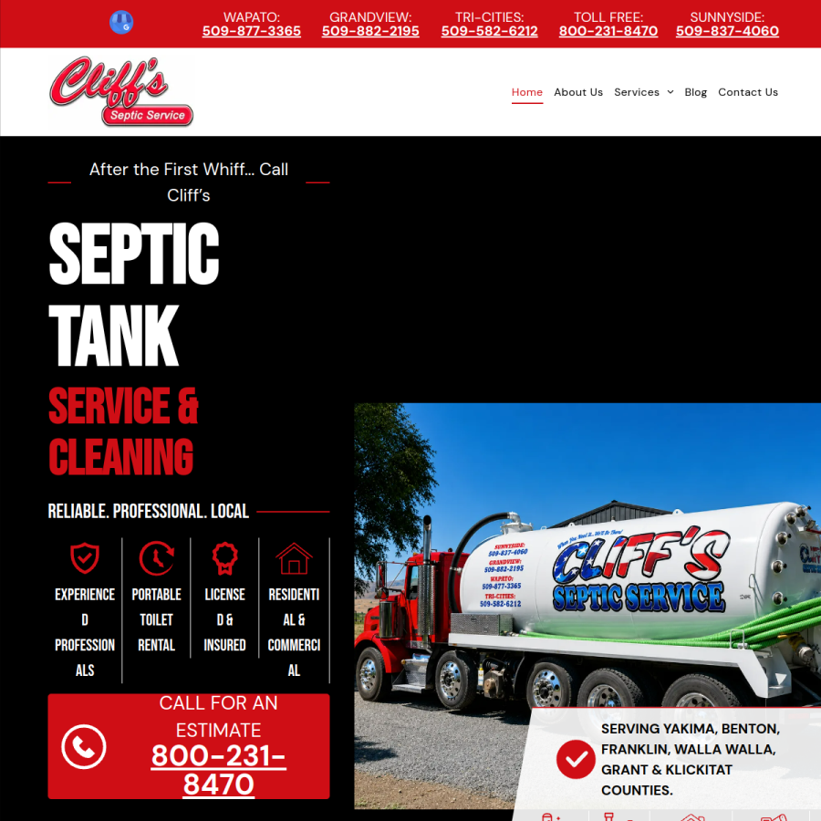 Screenshot of the Cliff's Septic Tank & Sewer website