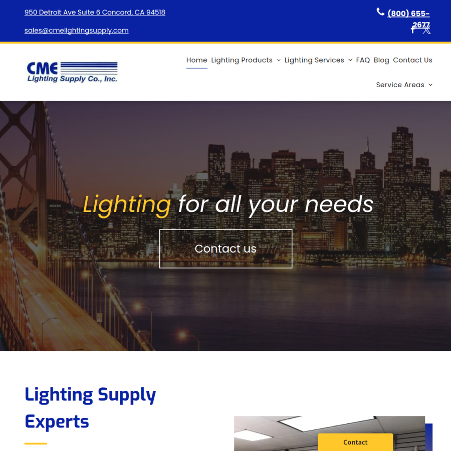 Screenshot of the CME Lighting Supply website
