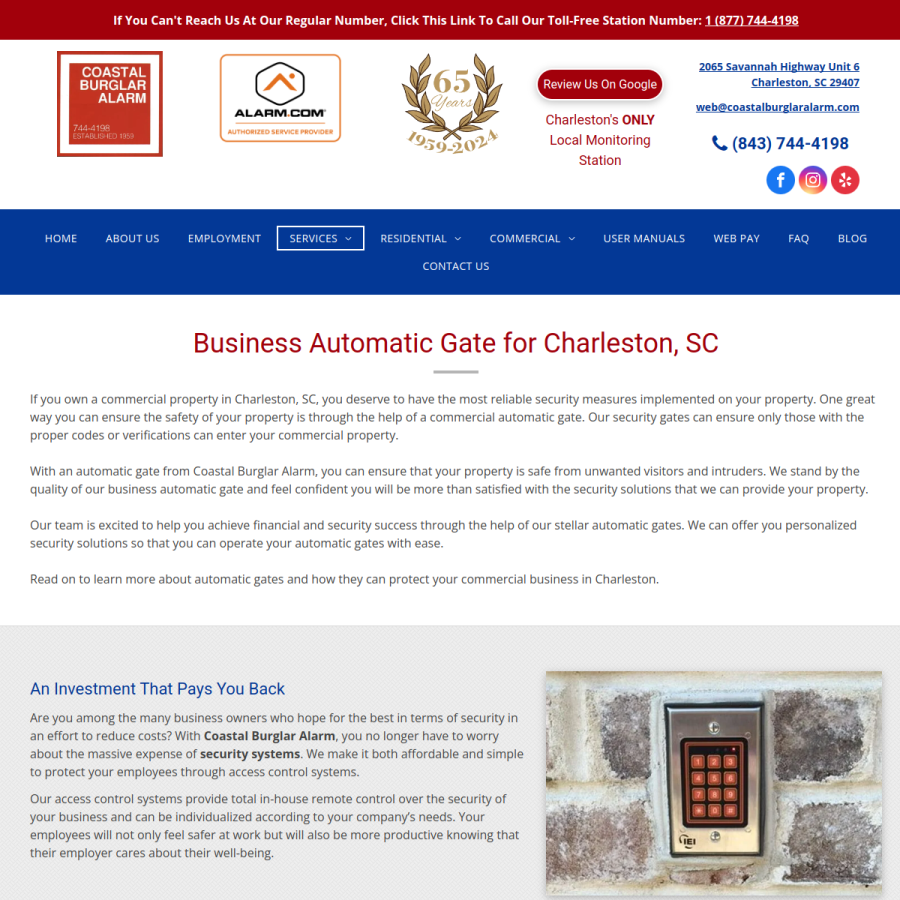 Screenshot of the Coastal Burglar Alarm website