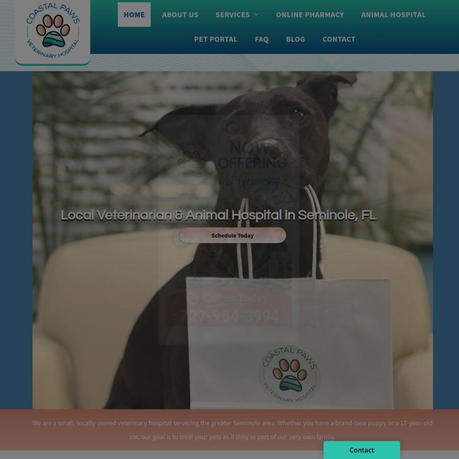 Screenshot of the Coastal Paws Veterinary Hospital website